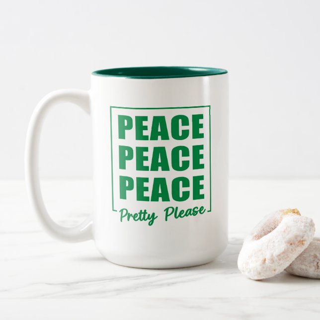 Caneca De Café Em Dois Tons Peace Peace Peace Pretty Please (Com Donut)