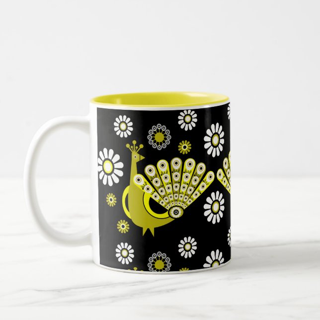 Caneca De Café Em Dois Tons Peacock Bird Graphic Art (Esquerda)