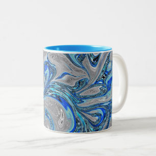 Caneca De Café Em Dois Tons Peacock Blue e Silver Marbled Abstrato