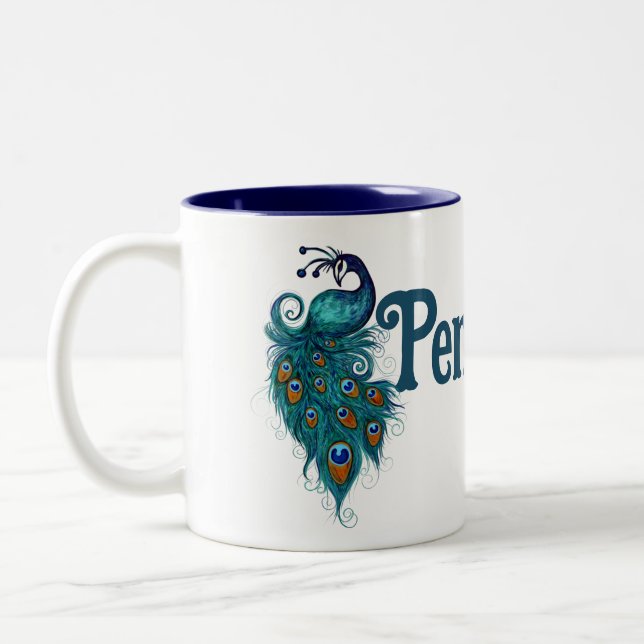 Caneca De Café Em Dois Tons Peacock Feather Teal Peacocks (Esquerda)