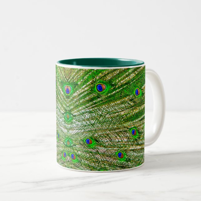 Caneca De Café Em Dois Tons Peacock Feathers Mug (Frente Esquerda)