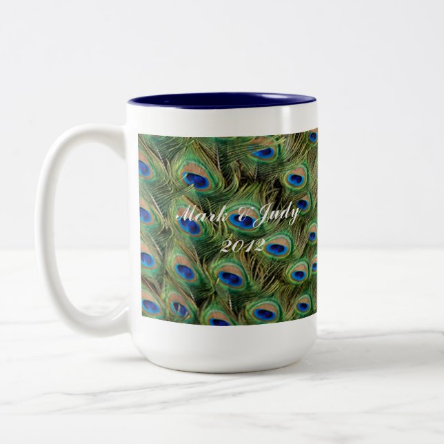 Caneca De Café Em Dois Tons Peacock Wedding Mug (Esquerda)