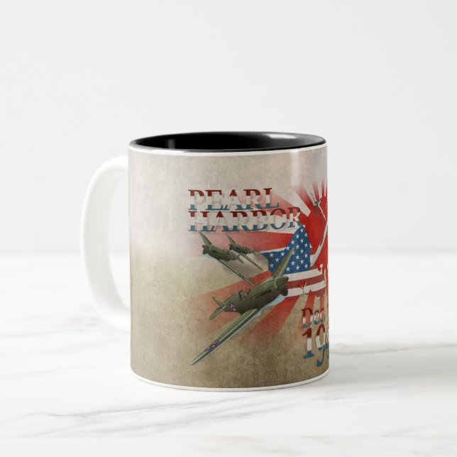 Caneca de Café em Dois Tons Pearl Habor 7 de Dezem (Frente Esquerda)