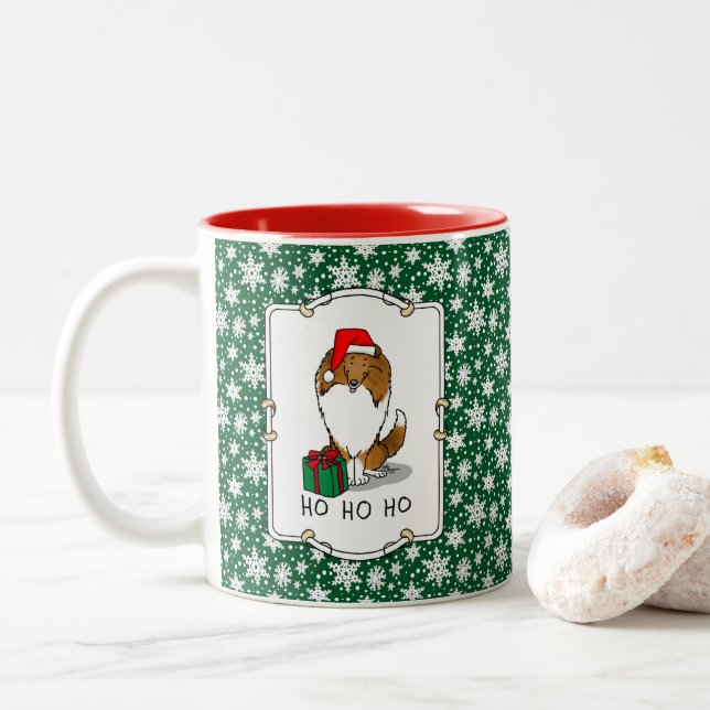 Caneca De Café Em Dois Tons Pecuária Shetland de Santa Hat (sable) de Natal (Com Donut)