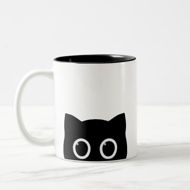 Caneca De Café Em Dois Tons Peeking Black Cat Two-tone Mug (Esquerda)
