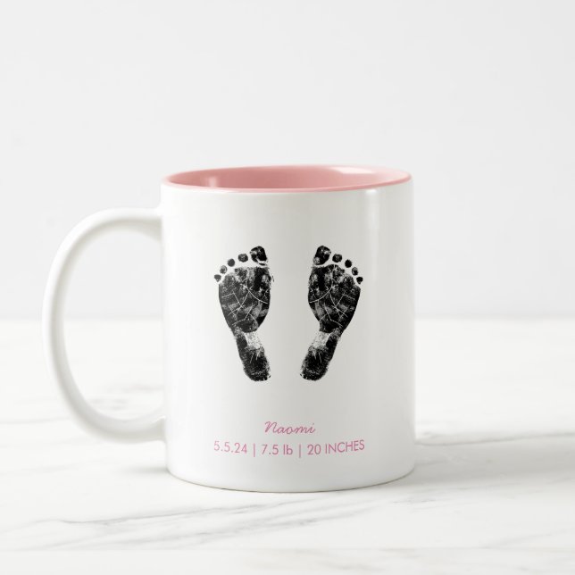 Caneca De Café Em Dois Tons Pegada Personalizada | Carregar A Pegada Do Bebê A (Esquerda)