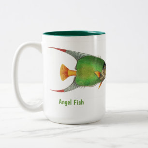 Caneca De Café Em Dois Tons Peixe-Anjo Tropical Verde Vintage Personalizado