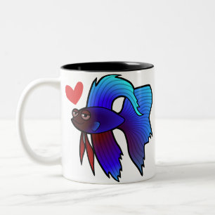 Caneca De Café Em Dois Tons Peixe Betta / Peixe Combatente Siameses Amor