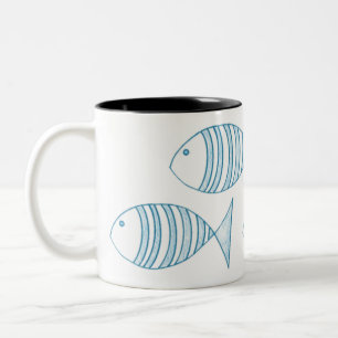 Caneca De Café Em Dois Tons Peixe de Estirpe Branca Azul Náutico
