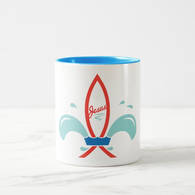 Caneca De Café Em Dois Tons Peixe Jesus Flor de Lis (Centro)
