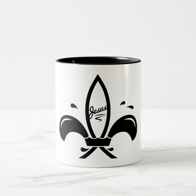 Caneca De Café Em Dois Tons Peixe Jesus Flor de Lis (Centro)
