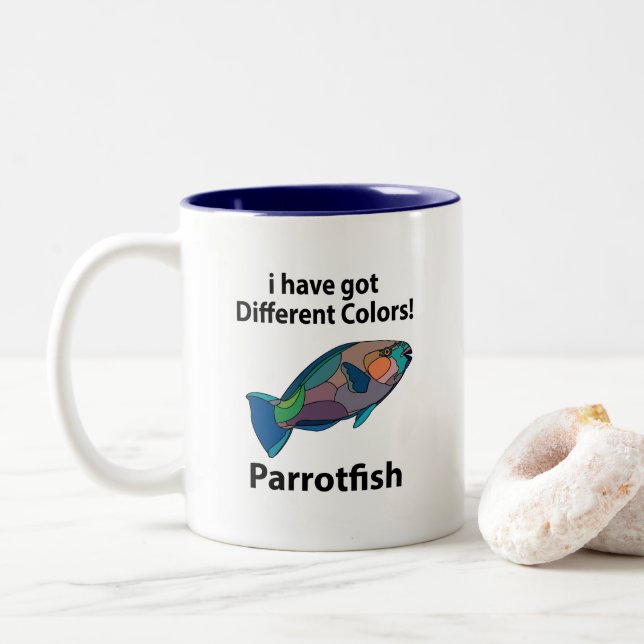 Caneca De Café Em Dois Tons Peixe Papagaio Divertido (Com Donut)