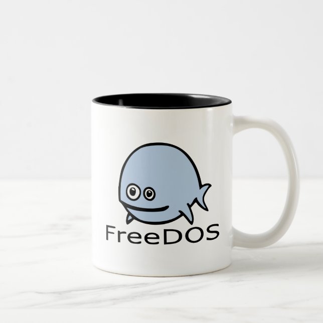 Caneca De Café Em Dois Tons Peixes de FreeDos - azul com nome (Direita)