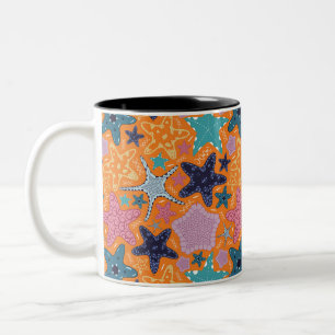 Caneca De Café Em Dois Tons Peixes-estrela coloridos
