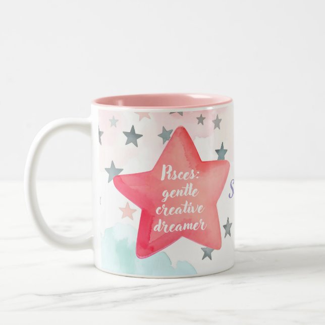 Caneca De Café Em Dois Tons Peixes Personalizados Bonitos Sinal de Zodiac Mug  (Esquerda)