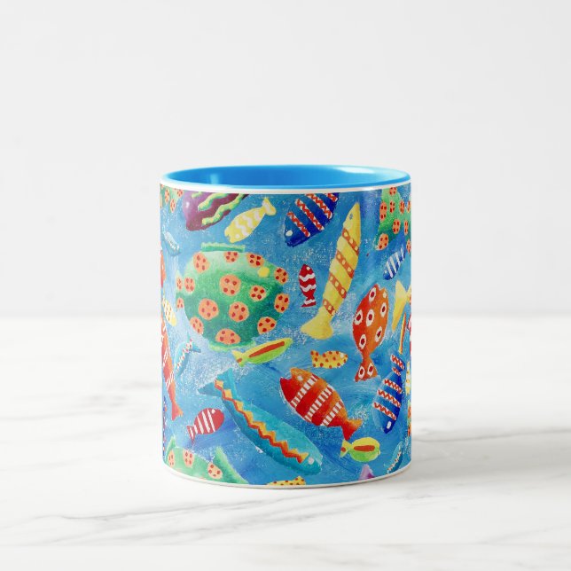 Caneca De Café Em Dois Tons Peixes Tropicais (Centro)
