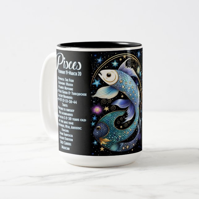 Caneca De Café Em Dois Tons Peixes Zodiac personalizados Jewel Galaxy (Frente Esquerda)