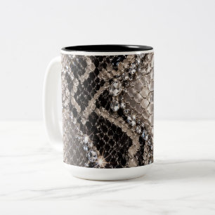 Caneca De Café Em Dois Tons Pele de Cobra Cristal Prata Luxo
