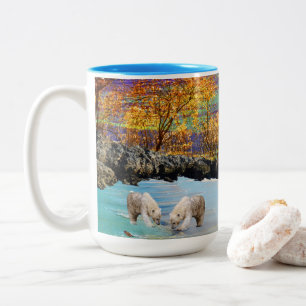 Caneca De Café Em Dois Tons Peles De Urso Polar A Pescar,