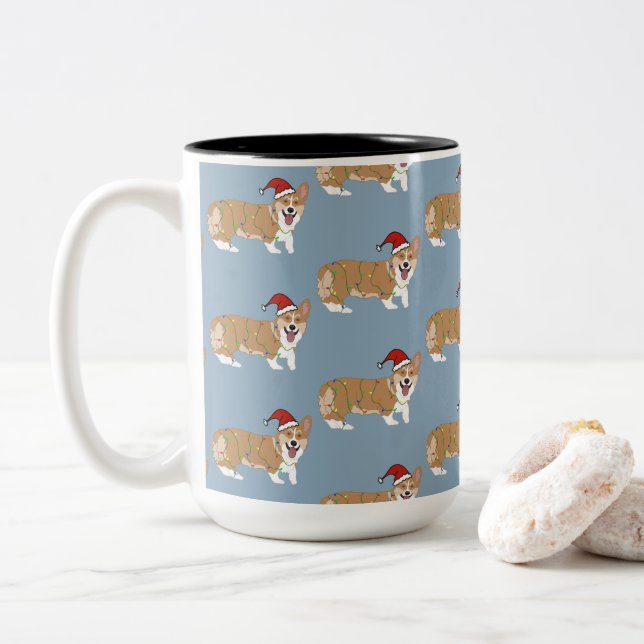 Caneca De Café Em Dois Tons Pembroke de Natal Welsh Corgi (Com Donut)