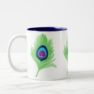 Caneca De Café Em Dois Tons Pena de Pavão Azul e Limão