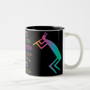 Caneca De Café Em Dois Tons Penas Coloridas Abstrato Cave Kokopelli