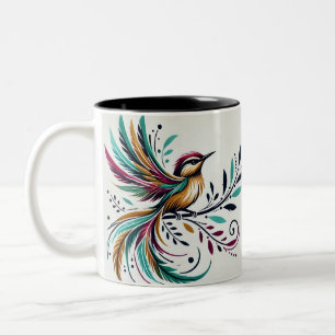 Caneca De Café Em Dois Tons Penas de alegria/Design de pássaro Colorido