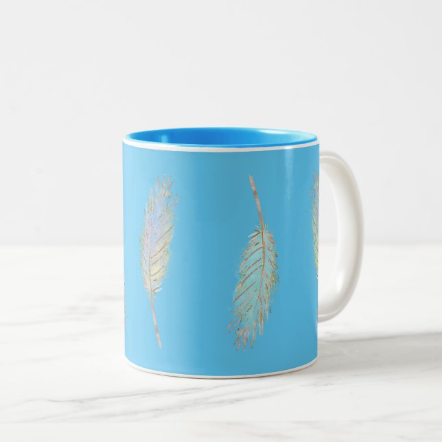 Caneca De Café Em Dois Tons Penas de boho (Frente Esquerda)