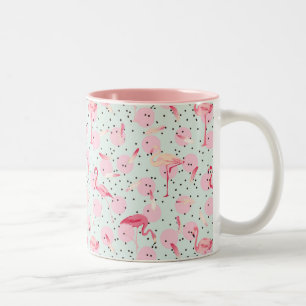 Caneca De Café Em Dois Tons Penas De Flamingo Nas Bolinhas