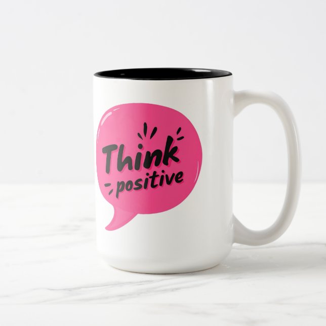 Caneca De Café Em Dois Tons Pense Positivo - Mug Motivacional Negrito (Direita)