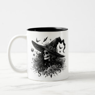 Caneca De Café Em Dois Tons Pentagram Forest Witch Gótica Preto e Branco