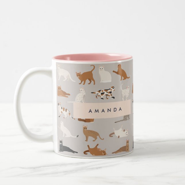 Caneca De Café Em Dois Tons Pentes de Gato Encantados Monogramas (Esquerda)