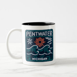 Caneca De Café Em Dois Tons Pentwater Michigan Neon Sign Coffee Mug