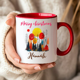 Caneca De Café Em Dois Tons Peônia Botânica Personalizada Natal