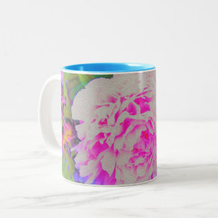 Caneca De Café Em Dois Tons Peônias Rosa Elétrico no Jardim Colorido