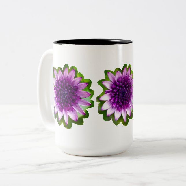 Caneca De Café Em Dois Tons Pequenas e belas flores roxas (Frente Esquerda)