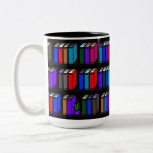 Caneca De Café Em Dois Tons Pequenas prateleiras de livros de biblioteca preta