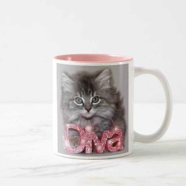 Caneca De Café Em Dois Tons Pequeno Gatinho de Diva - "Segure sua cauda alto.. (Direita)