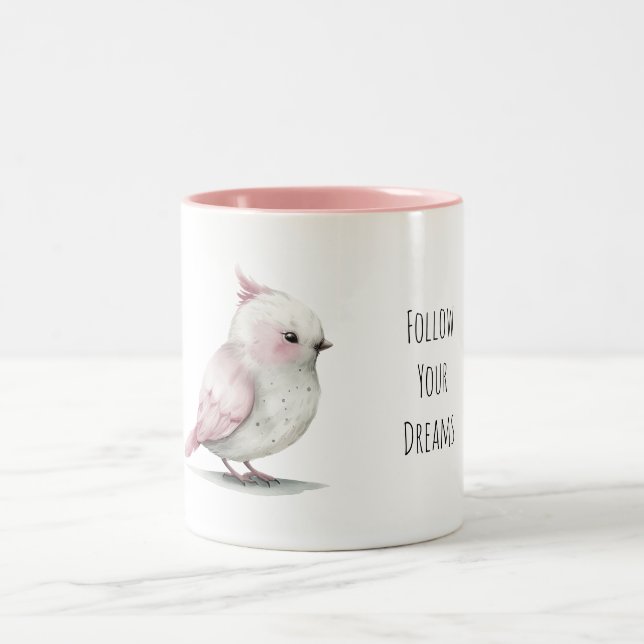 Caneca De Café Em Dois Tons Pequeno Pássaro Rosa Sonha (Centro)