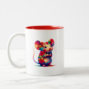 Caneca De Café Em Dois Tons Pequeno Rato Floral Bonito, Grito! Squeak!