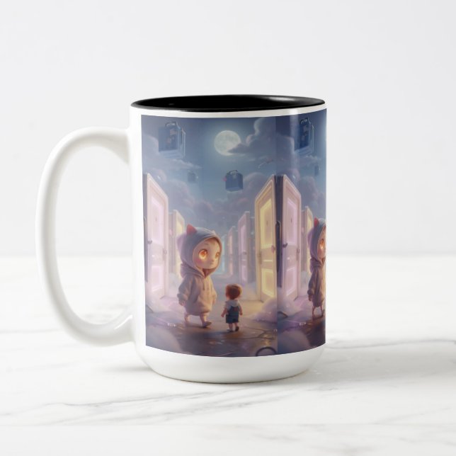 Caneca De Café Em Dois Tons Pequenos Viajantes Sob a Lua (Esquerda)