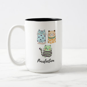 Caneca De Café Em Dois Tons Perfeição Fofa Arte de Gatos em Padrão Kawaii