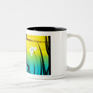 Caneca De Café Em Dois Tons Perfil lateral de uma ioga praticando da mulher