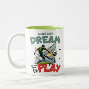 Caneca De Café Em Dois Tons Perseguir Seu Sonho, Motivação para Jogar Futebol