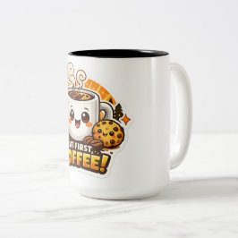 Caneca De Café Em Dois Tons Personagem de desenho animado fofo "Mas primeiro c