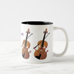 Caneca De Café Em Dois Tons Personagem de desenho animado musical de violino e