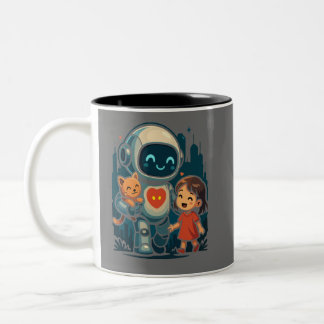 Caneca De Café Em Dois Tons Personagens de IA e Robô – Coleção de Design Futur