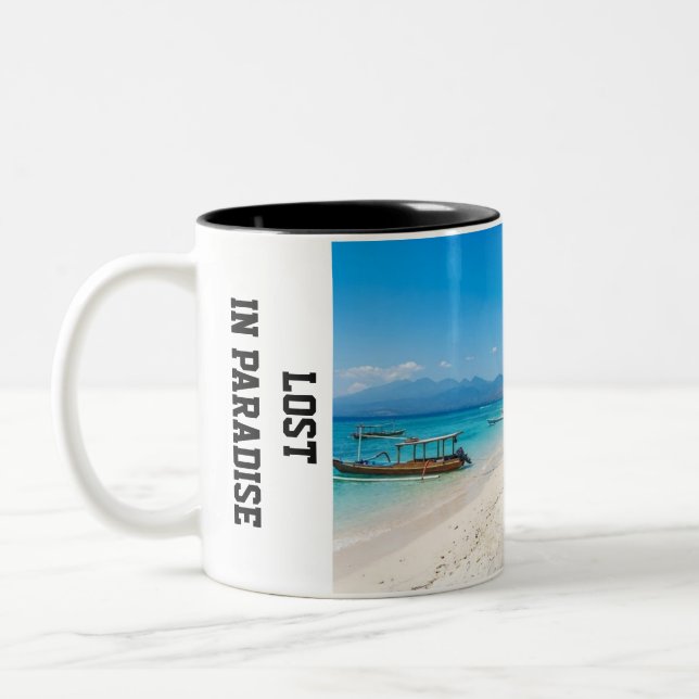 Caneca De Café Em Dois Tons Personalise Gili Trawangan Island Paradise Beach  (Esquerda)