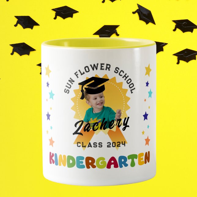 Caneca De Café Em Dois Tons personalização da foto da Borda de Graduação do in (Criador carregado)