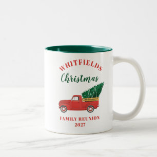 Caneca De Café Em Dois Tons Personalização da Reunião da Família Red Truck Chr